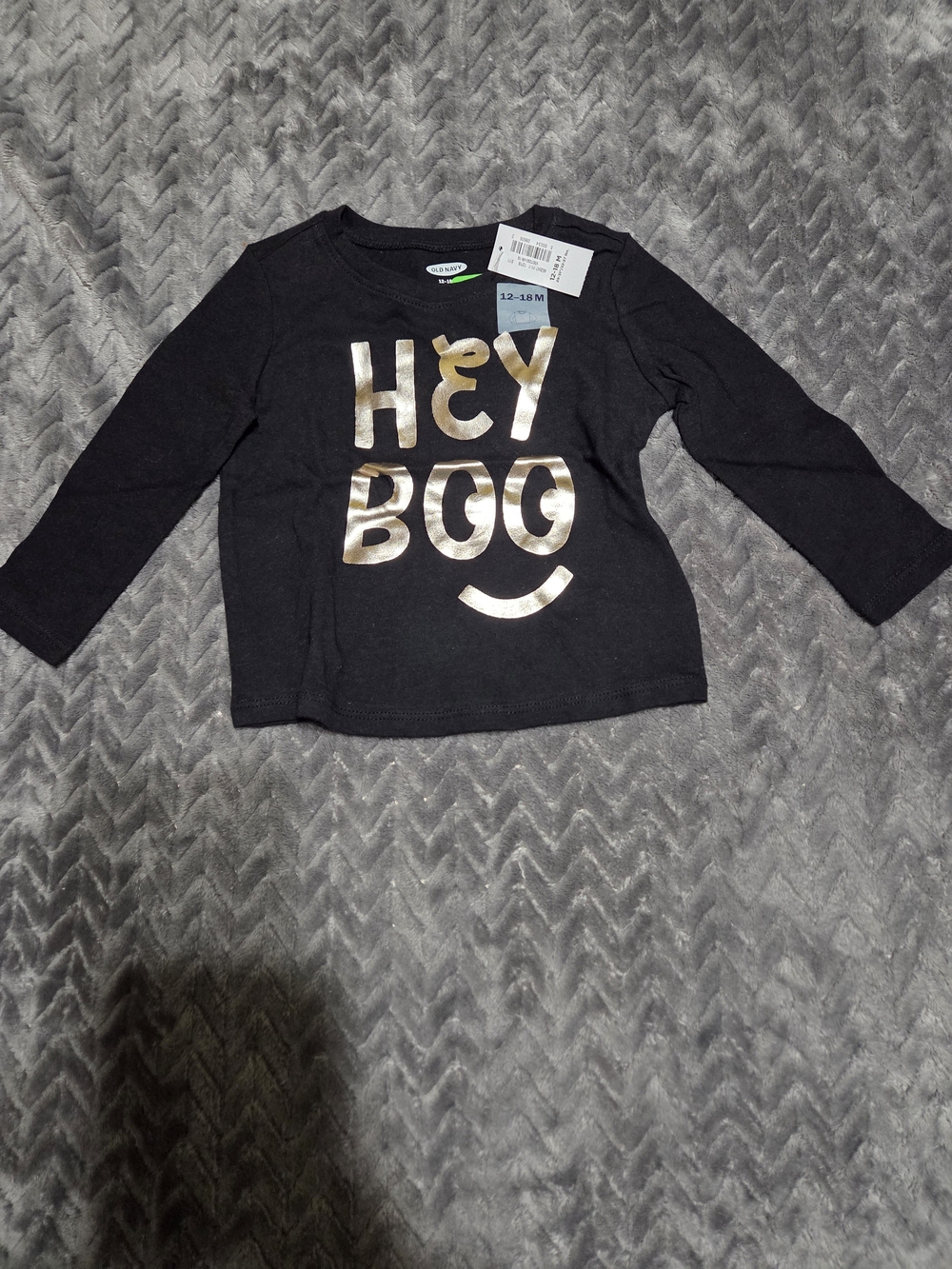 Old Navy Black Long-Sleeve Tee with Gold 'HEY BOO' Graphic